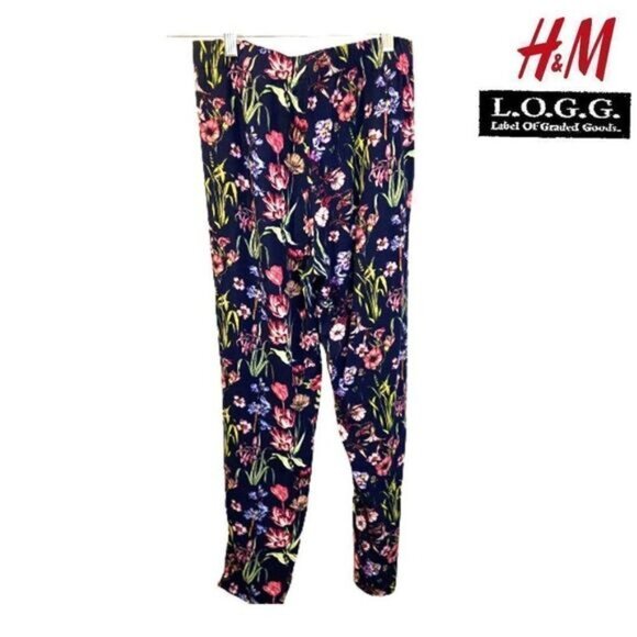 H&M L.O.G.G Women's Pull-on Floral Trousers Loose Fit Pants - Picture 4 of 6